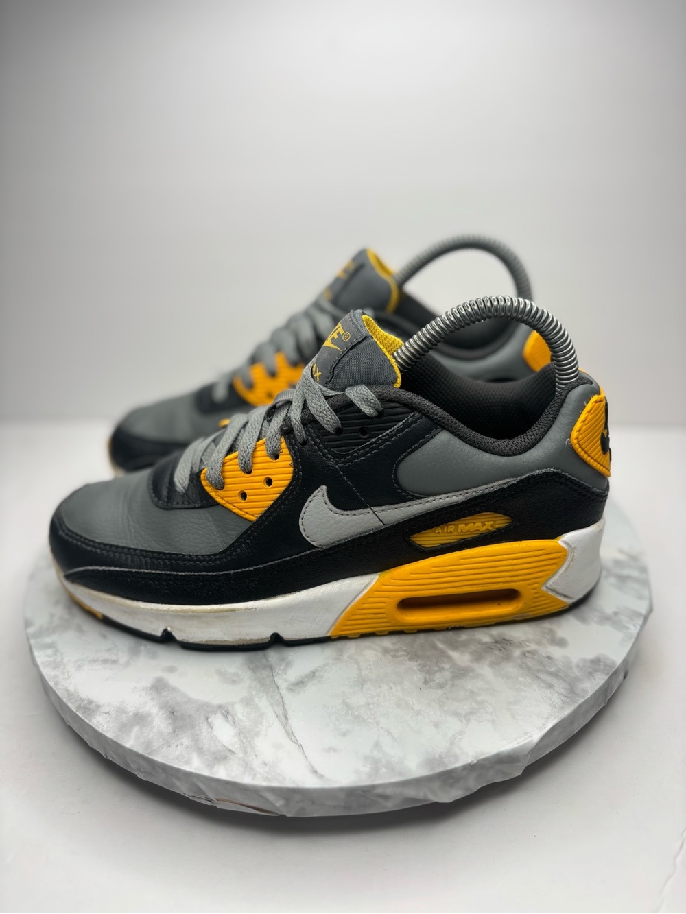Size 4.5Y-Nike Air Max 90 sneakers featuring a black/ Gray/yellow 6 Women